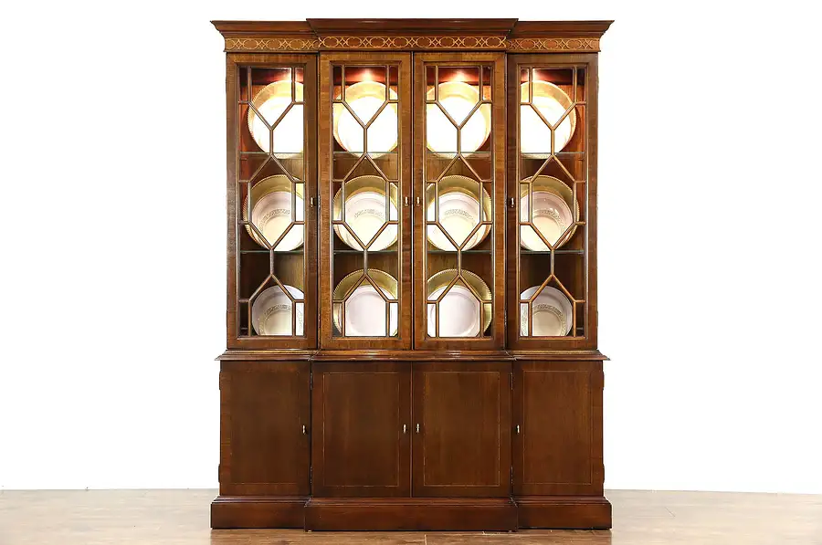 Main image of Hickory Signed Traditional Vintage Breakfront China or Curio Display Cabinet