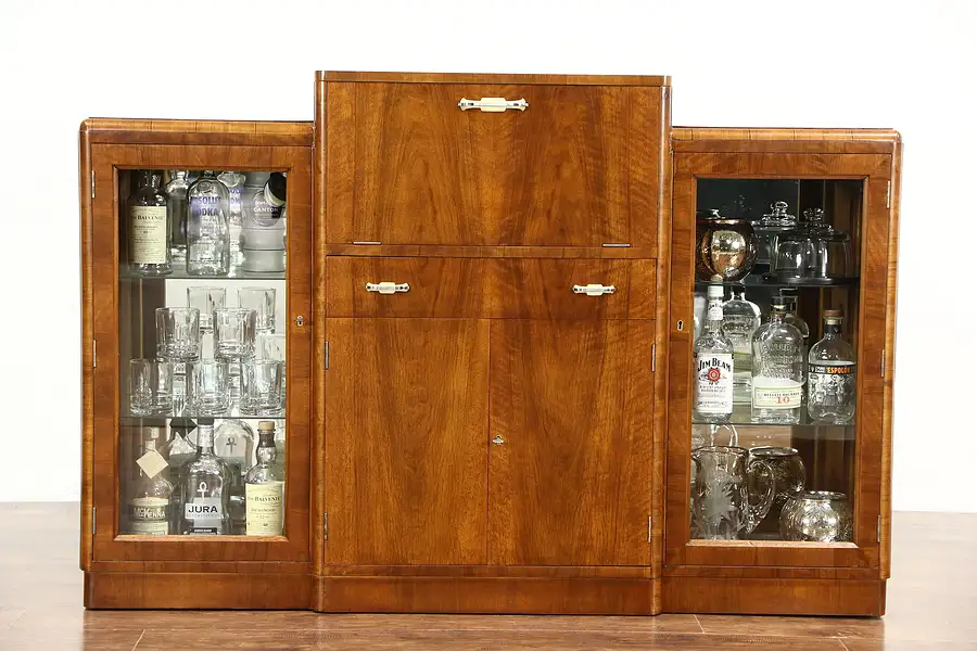 Main image of Art Deco 1930's Vintage Drop Front Bar Cabinet, England