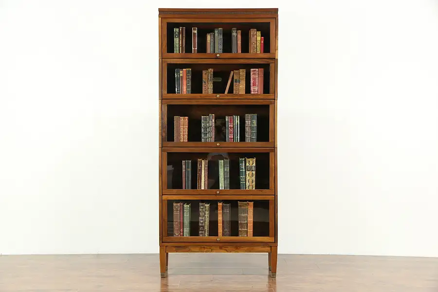 Main image of Walnut 5 Stack 1920 Antique Lawyer Barrister Bookcase, Signed Lundstrom