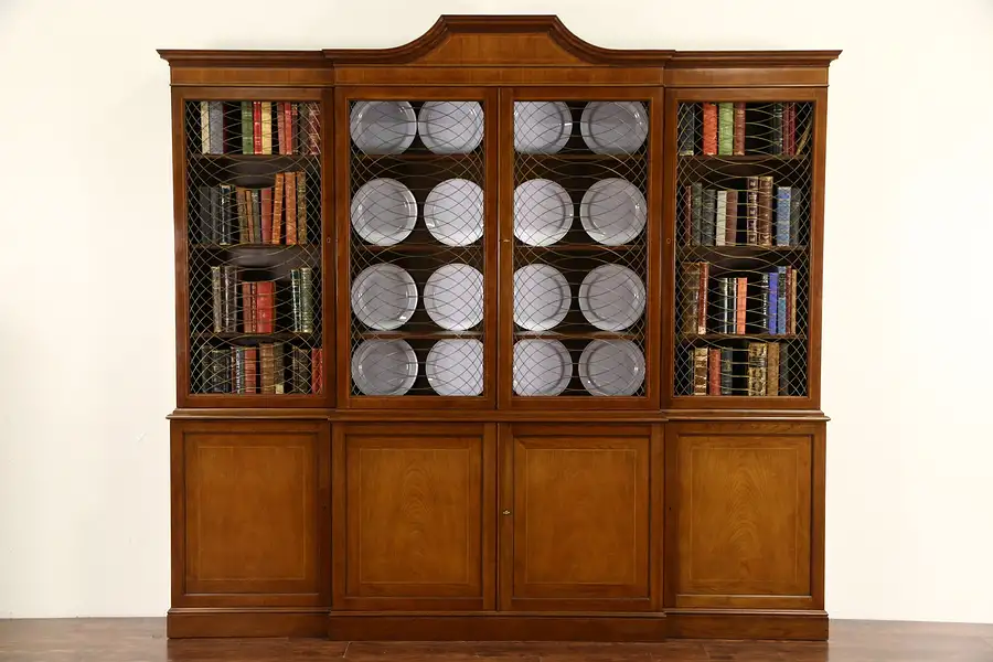 Main image of Baker Signed Cherry 8' Vintage Bookcase or Breakfront China Cabinet