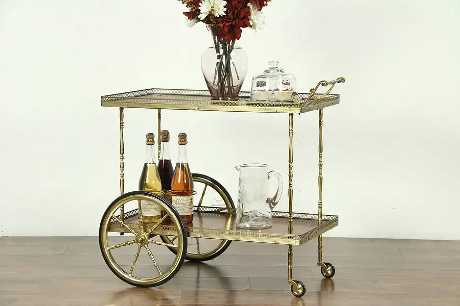 Main image of Bar, Beverage or Dessert Cart, Rosewood Marquetry, Gold Plated Mounts, Italy