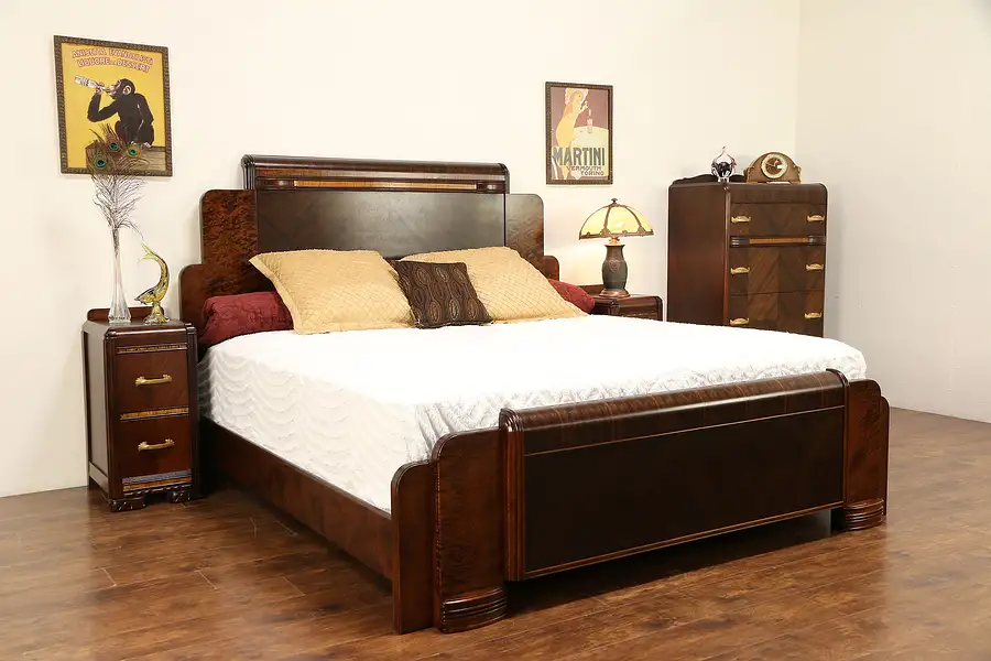 Main image of Art Deco Waterfall 1930's Vintage King Size 4 Pc. Bedroom Set