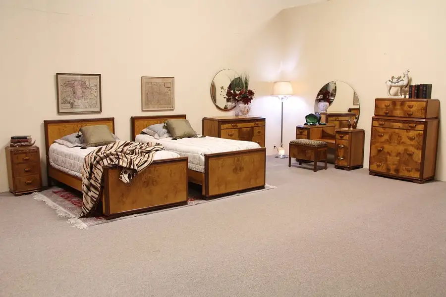 Main image of Art Deco 8 Pc. Bedroom Set, Twin Beds