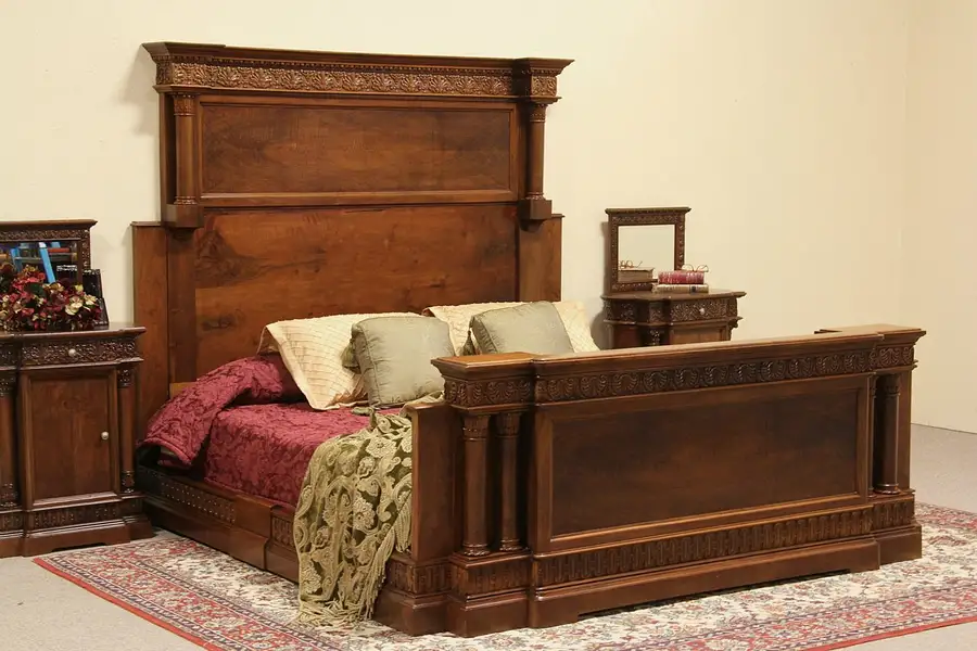 Main image of Renaissance Carved King Size Antique 1910 Bed