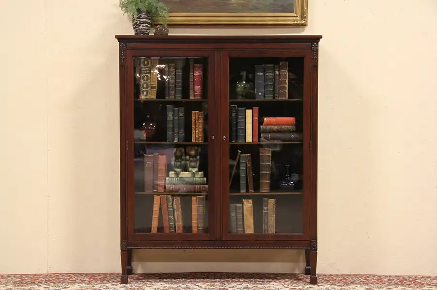 Main image of Walnut 1920 Bookcase, Wavy Glass Doors