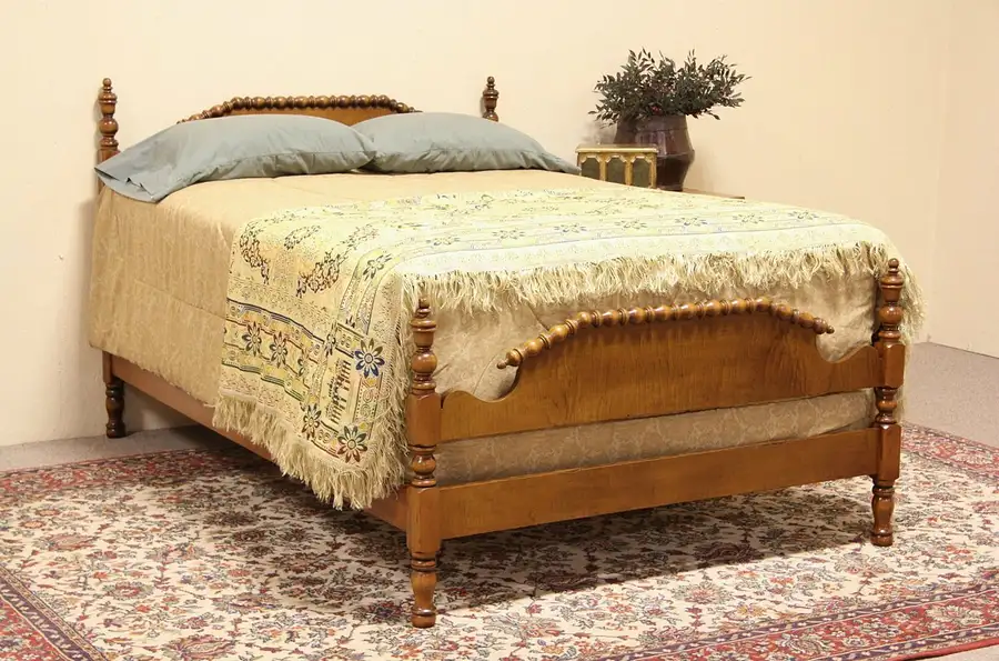 Main image of Curly Maple Antique 1900 Full Size Spool Bed