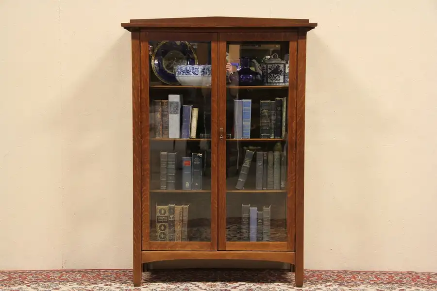 Main image of Arts & Crafts Mission Oak 1905 China Cabinet or Bookcase