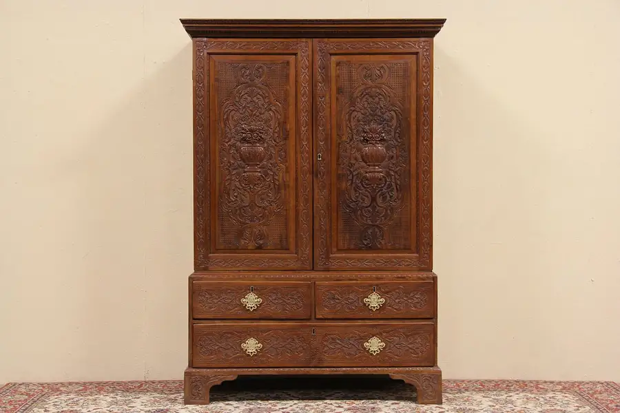 Main image of Carved Late 1700's Antique Armoire or Cabinet