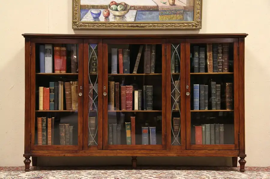 Main image of Triple 1910 Antique Bookcase, Leaded Glass