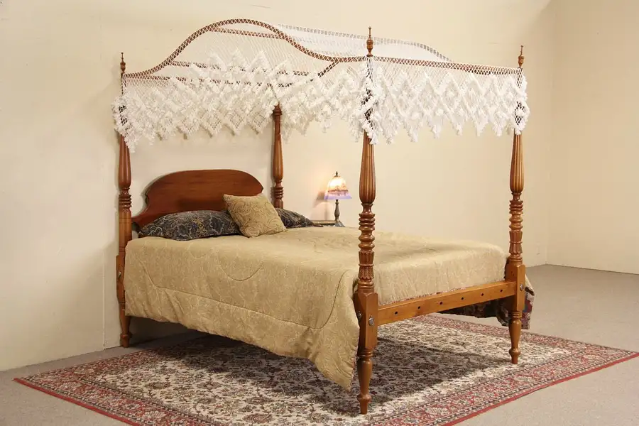 Main image of Cherry 1840 Antique Queen Size Poster Bed, Removable Canopy