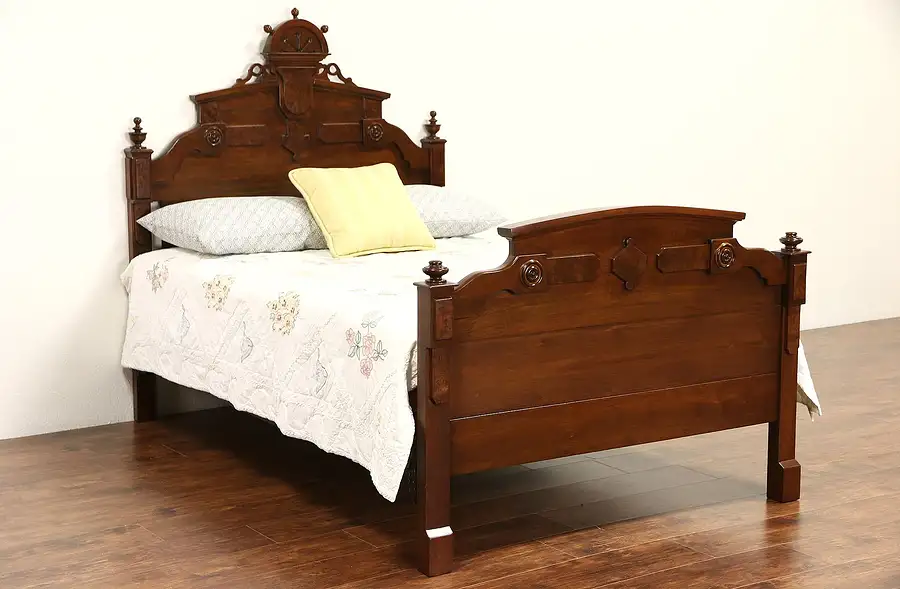 Main image of Victorian Carved Walnut 1875 Antique Full Size Bed