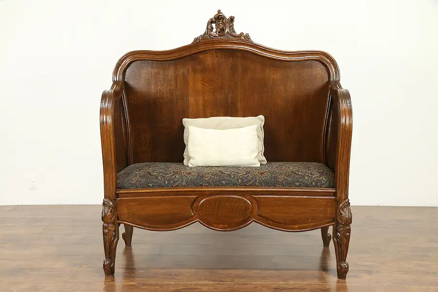 Main image of Hall Bench made from French Antique 1890 Carved Oak Bed