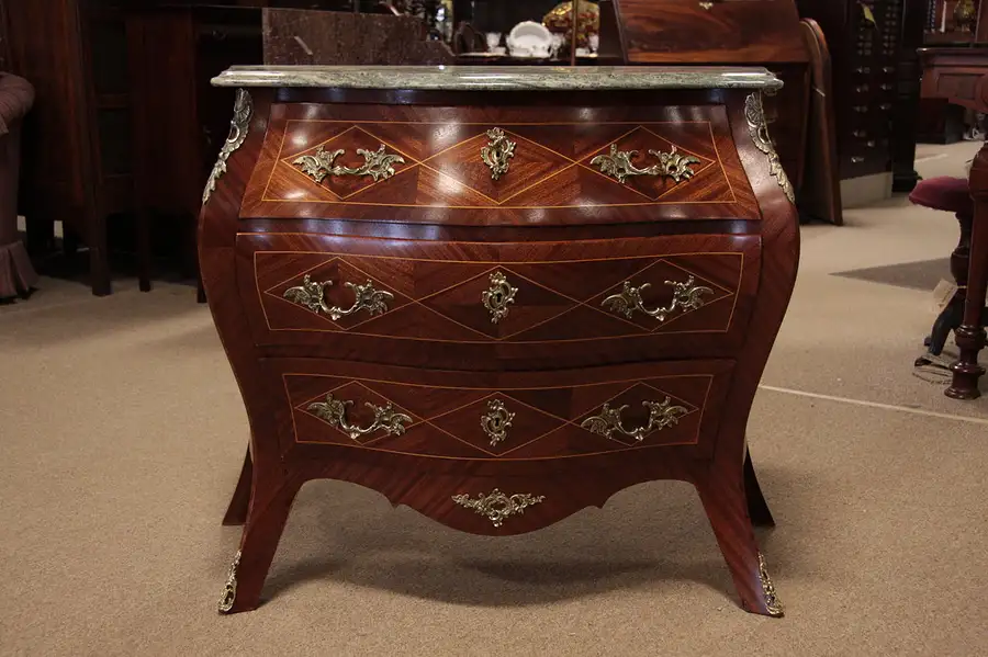 Main image of French Mahogany Bombe Commode or Chest, Marble Top