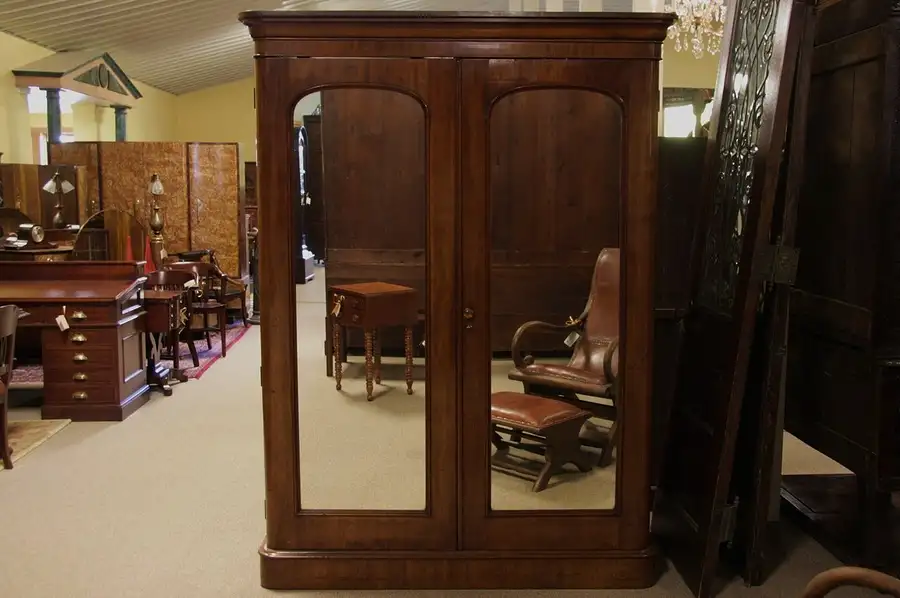 Main image of Victorian Antique Mahogany Armoire, Arched Doors