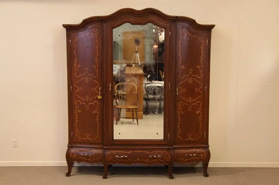 Main image of Antique Bombe Marquetry Triple Armoire