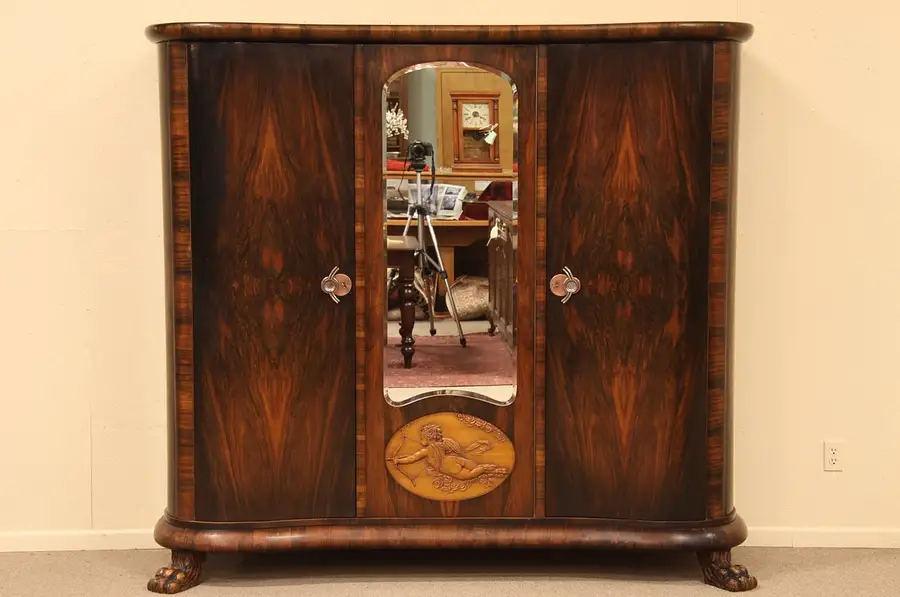 Main image of Cupid Carved Rosewood Triple Armoire or Wardrobe