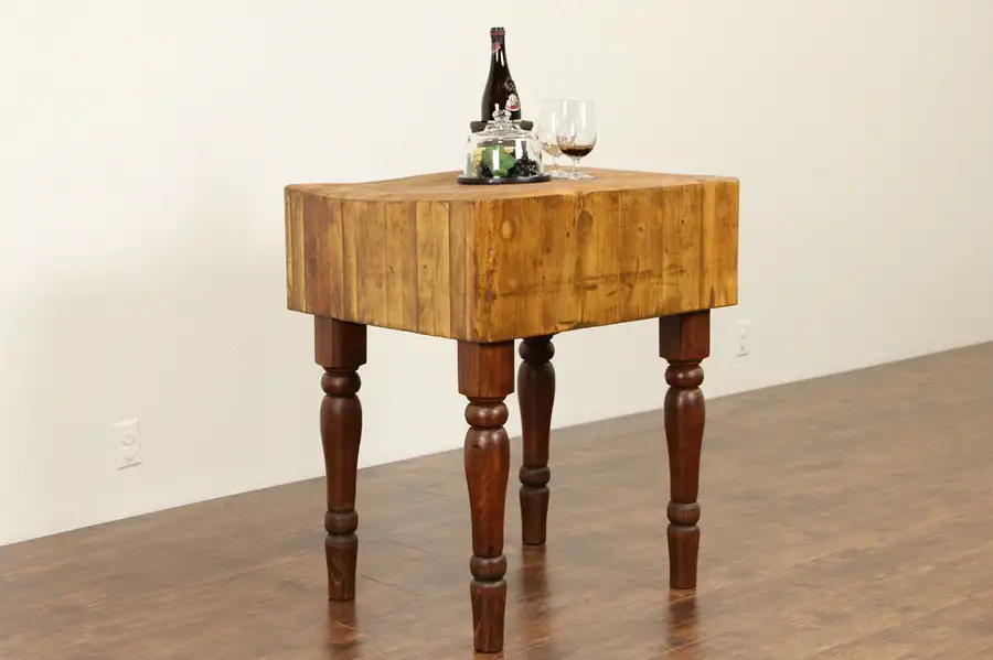 Main image of Butcher Maple Antique 1900 Chopping Block, Kitchen Island, Wine Table