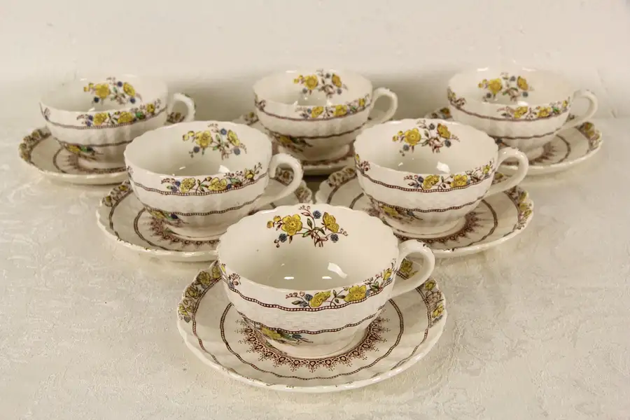 Main image of English Spode Buttercup Set of 6 Cups and Saucers