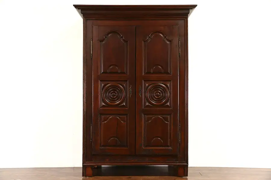 Main image of Country French 1750 Antique Carved Walnut Armoire, Wardrobe or Linen Closet