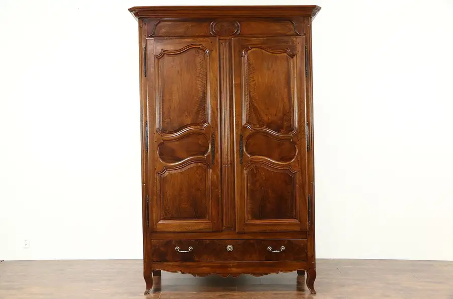 Main image of French 1825 Antique Carved Walnut Armoire, Wardrobe, Entertainment Center