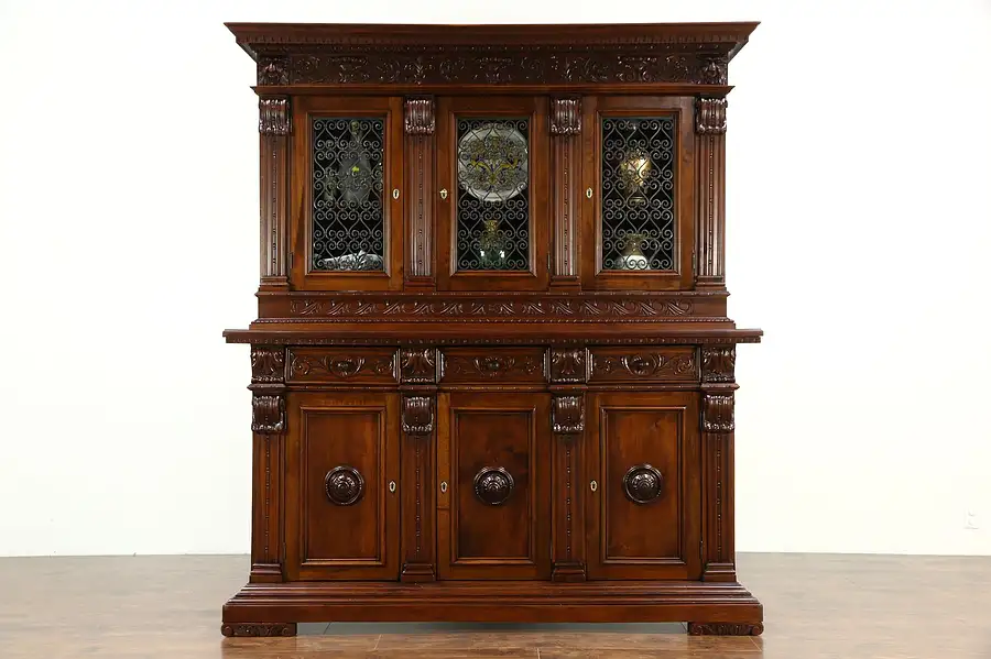 Main image of Italian Renaissance 1890 Back Bar, China Cabinet, Bookcase, Carved Faces & Fruit