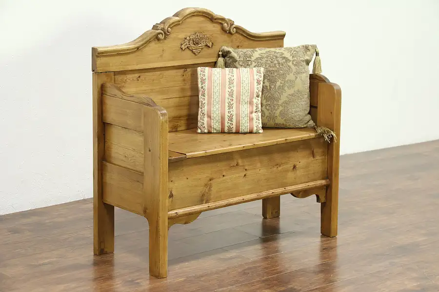 Main image of Country Pine Hall Bench, Storage Under Seat From Antique Salvage