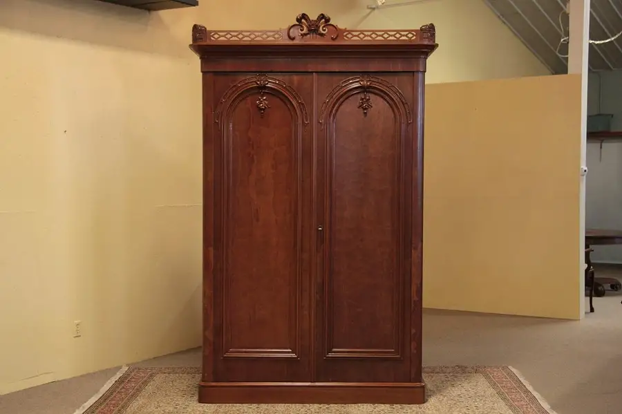 Main image of Carved Walnut Armoire, Feather Crest