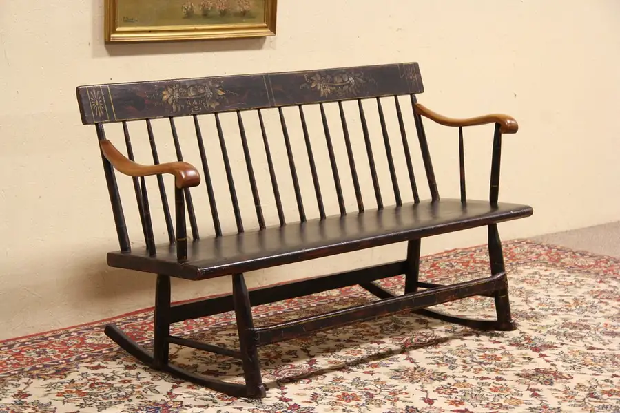 Main image of Hitchcock Style Painted late 1800's Antique Rocking Bench