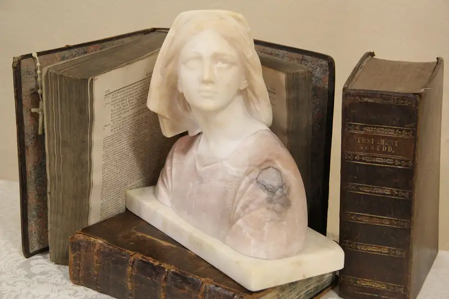 Main image of Joan of Arc 1890 Antique French Carved Marble Bust
