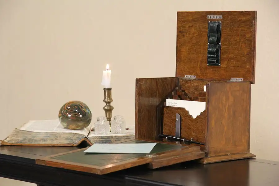 Main image of English Oak 1900 Antique Travel Writing Box