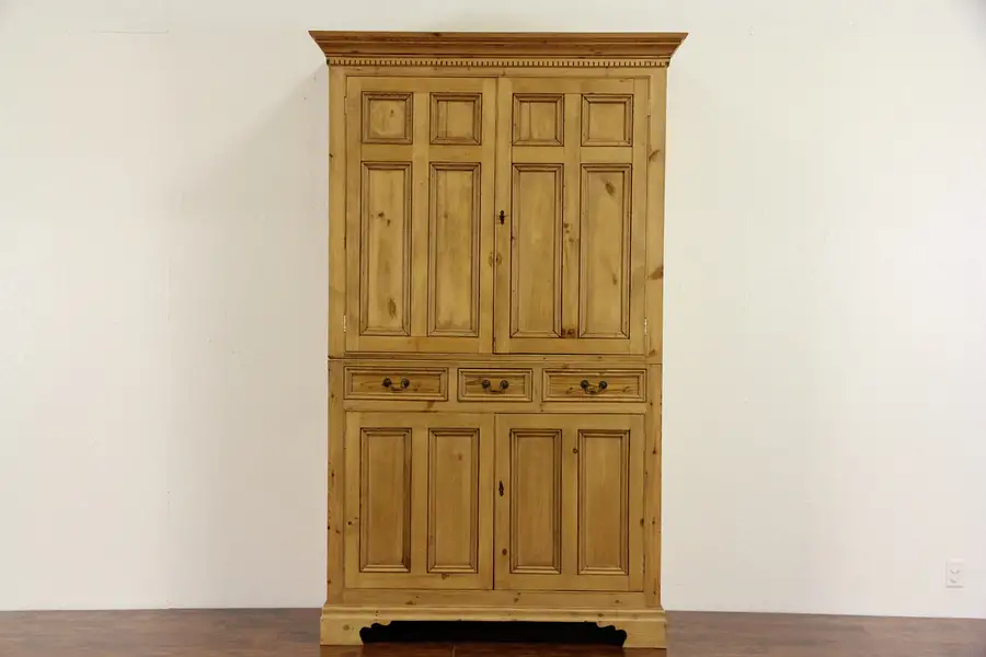 Main image of Country Pine 1900 Antique Irish Armoire, Linen Press, Entertainment Center