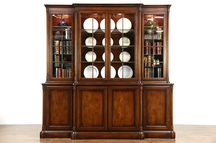 Main image of Baker Signed Vintage Cherry Lighted Breakfront China Display Cabinet