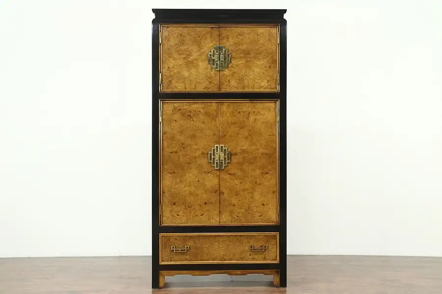Main image of Asian Style Vintage Armoire or Wardrobe, Signed Century, Ebony & Burl