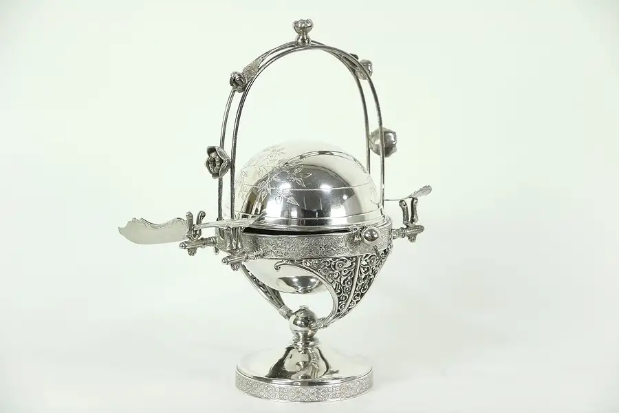 Main image of Victorian Antique Silverplate Butter Dome, Bird Motif, Meriden