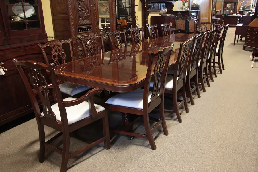 Main image of Chippendale Mahogany Dining Set 14' Table, 14 Chairs