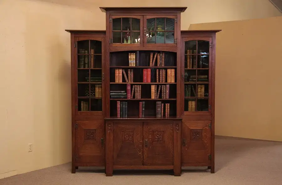 Main image of Arts & Crafts Oak Bookcase or Cabinet, Wavy Glass