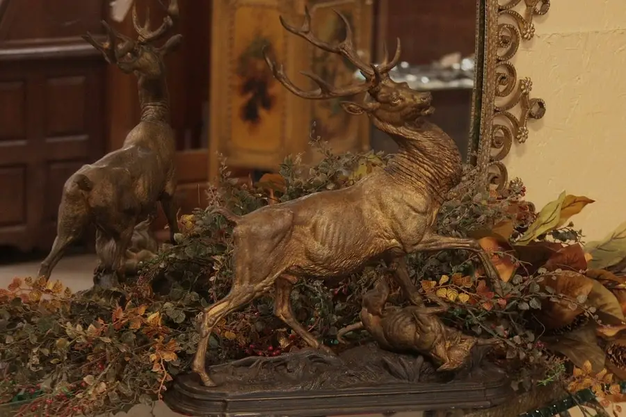 Main image of Stag & Hunting Dog Bronze Labrierre Sculpture