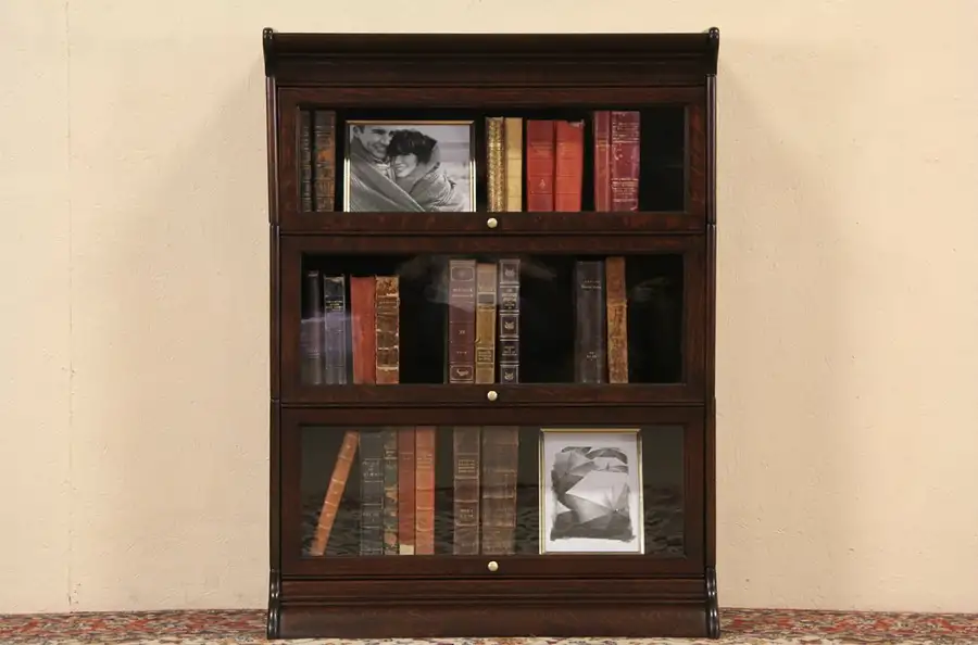 Main image of Stacking 1910 Antique Lawyer Oak Bookcase, 3 Section