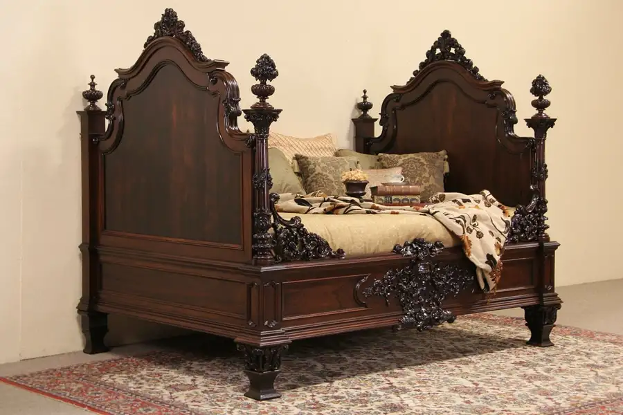 Main image of Rosewood Carved Austrian Antique 1875 Bed