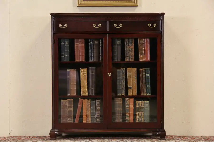 Main image of Georgian Mahogany 1940's Vintage Bookcase, 2 Glass Doors