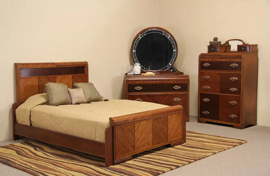 Main image of Art Deco 1935 Waterfall Queen Size 3 Pc. Bedroom Set