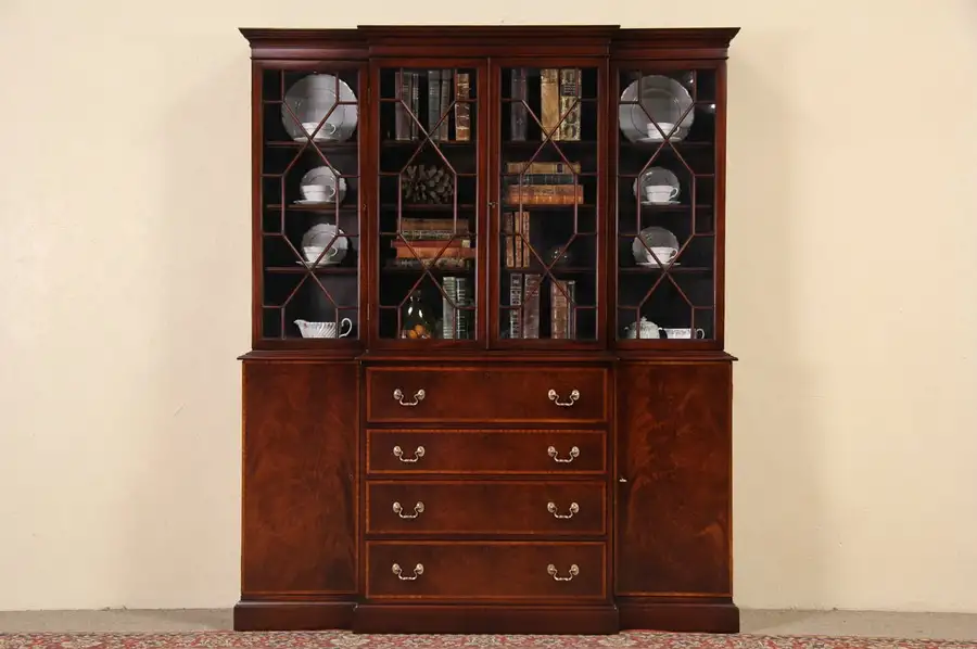 Main image of Beacon Hill Vintage Georgian Style Breakfront Bookcase China Cabinet & Desk