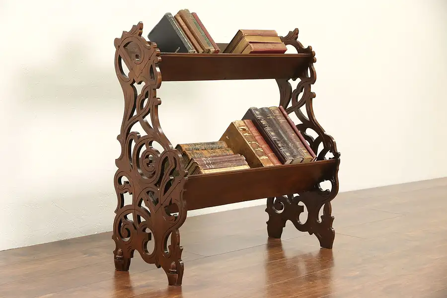 Main image of Victorian 1870's Antique Carved Walnut Bookshelf