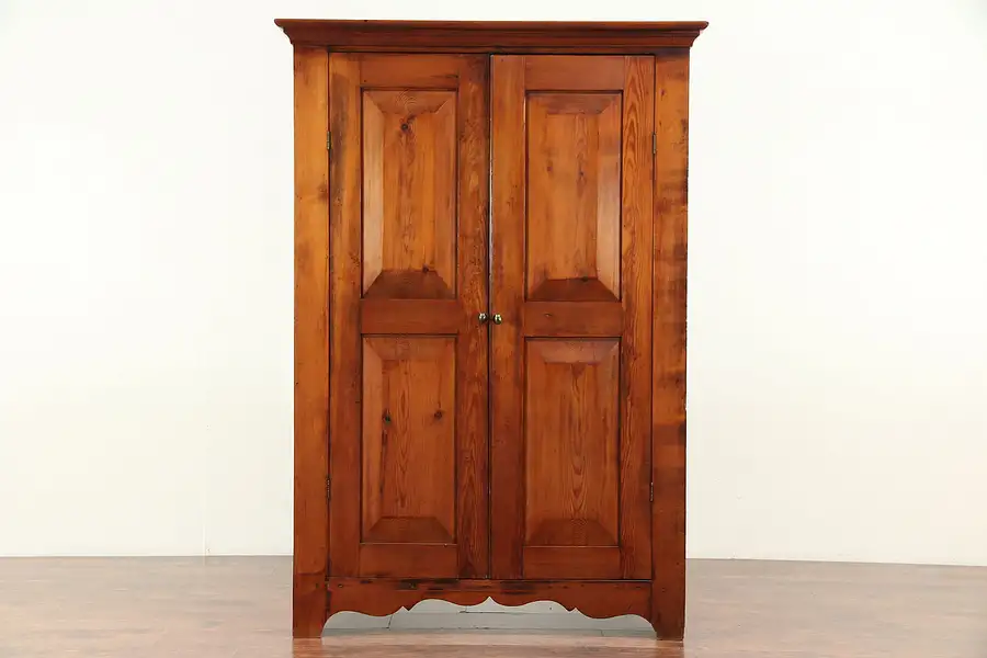 Main image of Country Pine Antique Armoire, Linen or Pantry Cupboard, Raised Panels