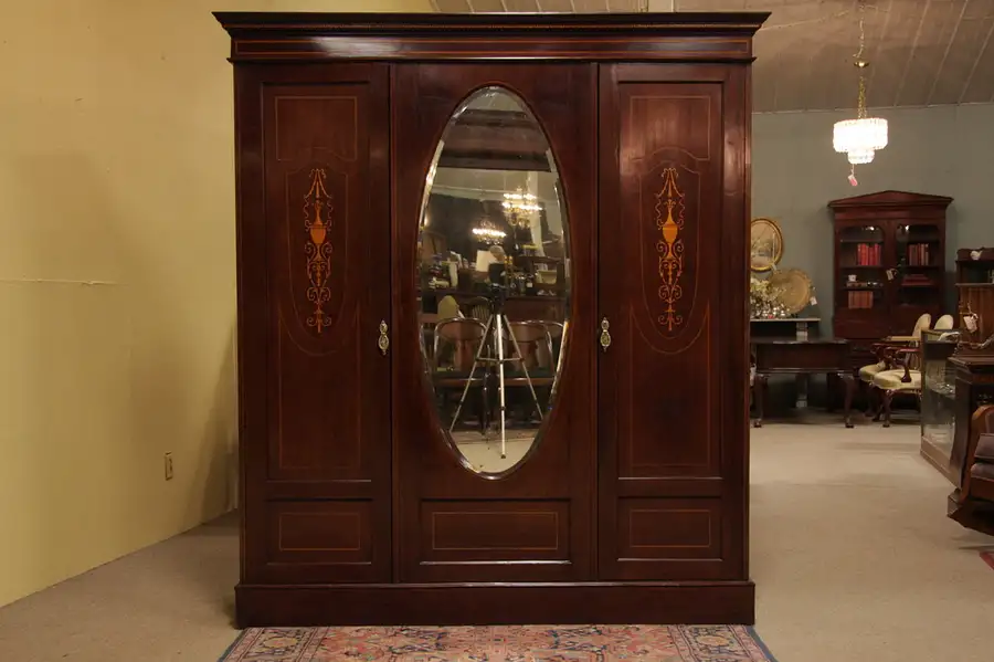 Main image of Mahogany Armoire, Wardrobe, or Closet, Oval Mirror