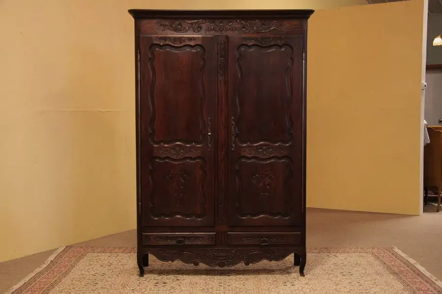 Main image of Country French Carved Oak Armoire Wardrobe