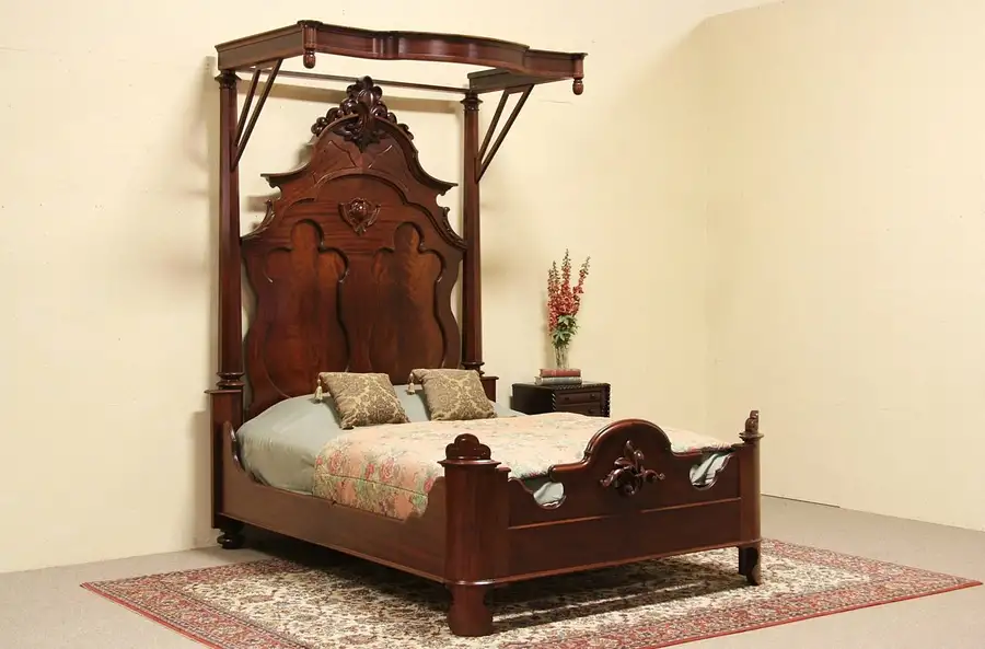 Main image of Victorian Antique 1860 Half Tester Queen Size Canopy Bed