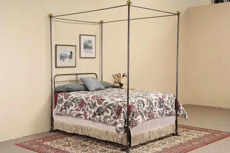 Main image of Wrought Iron & Brass Vintage Full Size Canopy Bed