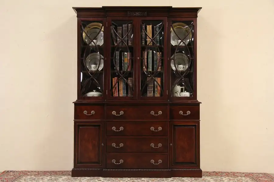 Main image of Mahogany Traditional 1950's Vintage Breakfront China Display Cabinet