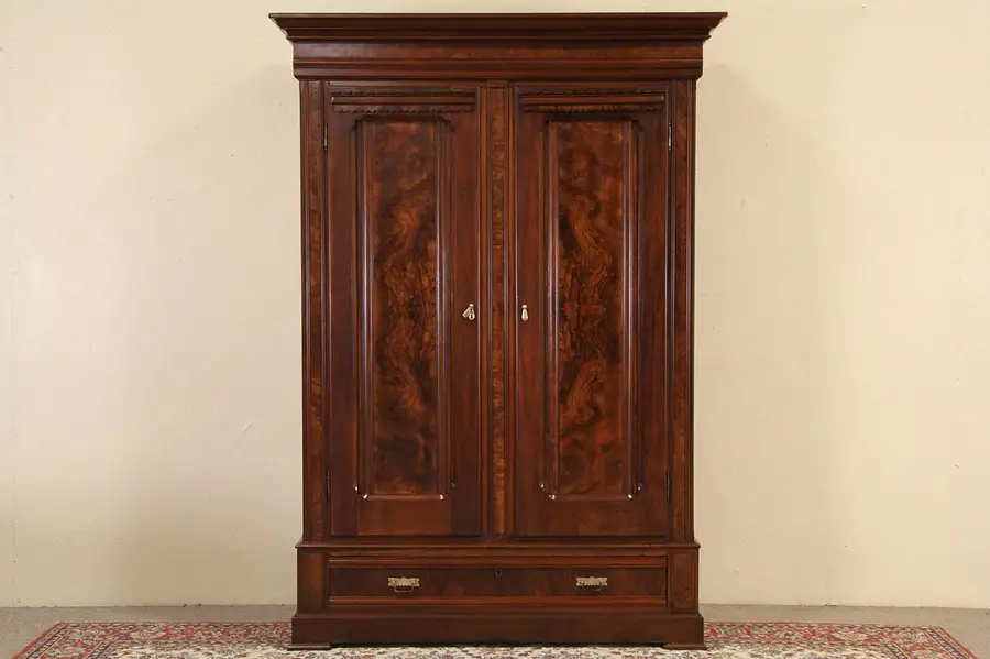 Main image of Victorian Eastlake 1880's Antique Walnut Armoire or Wardrobe